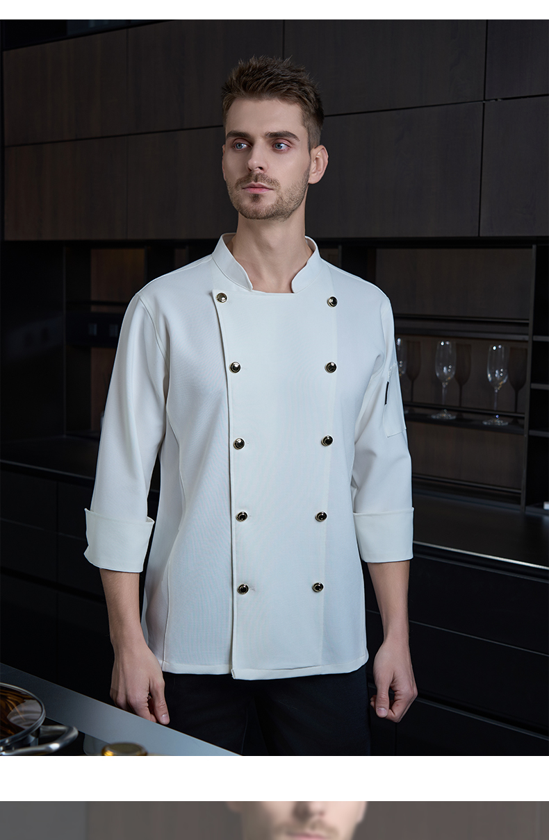 High-end double-breasted gold button iron-free fabric short-sleeved chef uniform H20-D24-5051