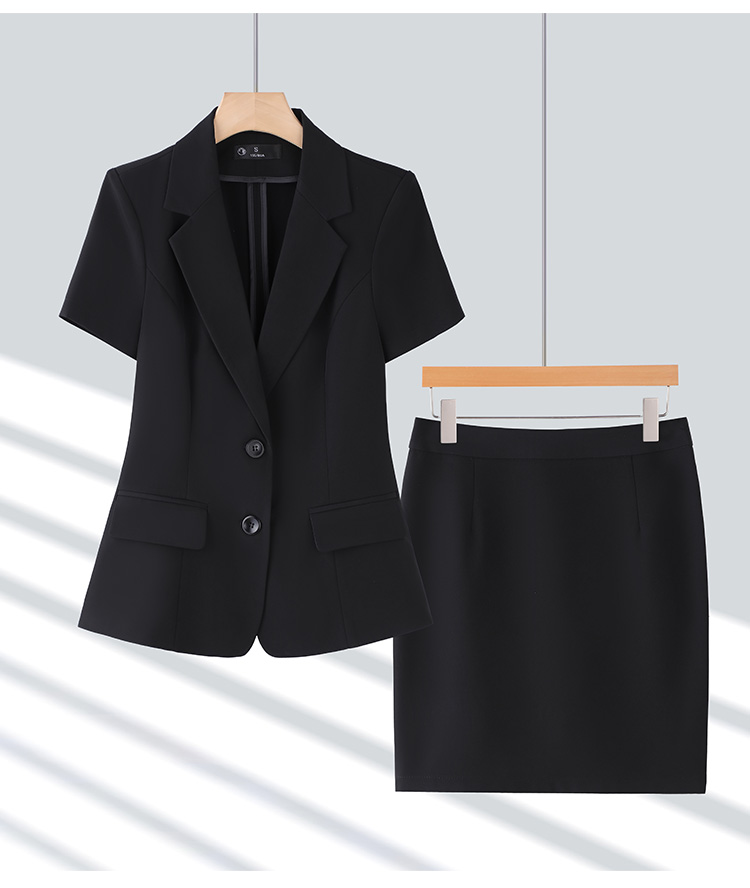 Peaked lapel double button business suit short sleeve women suit DY6-8330+K2201+Q1102