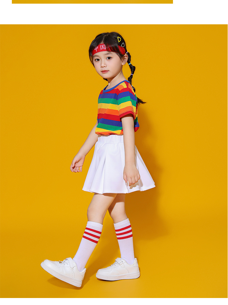 Rainbow striped short-sleeved T-shirt sports suit D03-24263