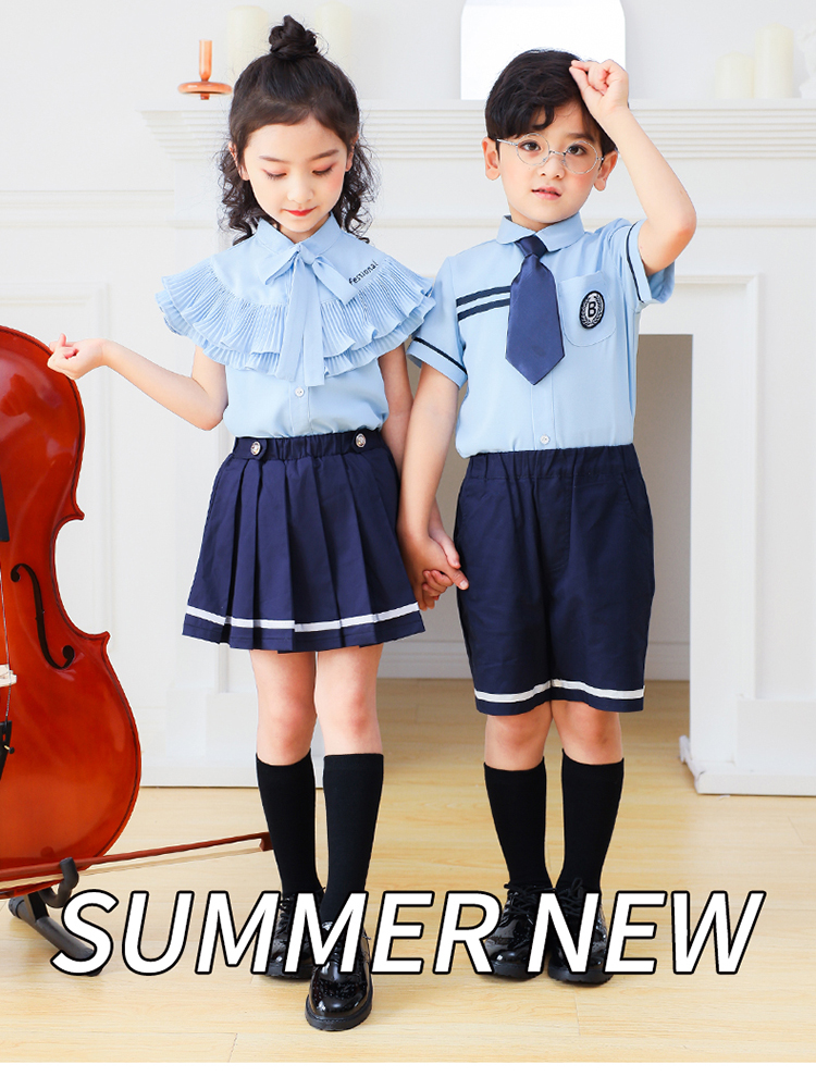 British style primary and secondary school students school uniform children garden uniform short-sleeved suit 894-2012