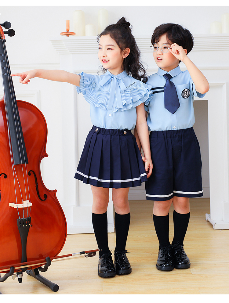 British style primary and secondary school students school uniform children garden uniform short-sleeved suit 894-2012