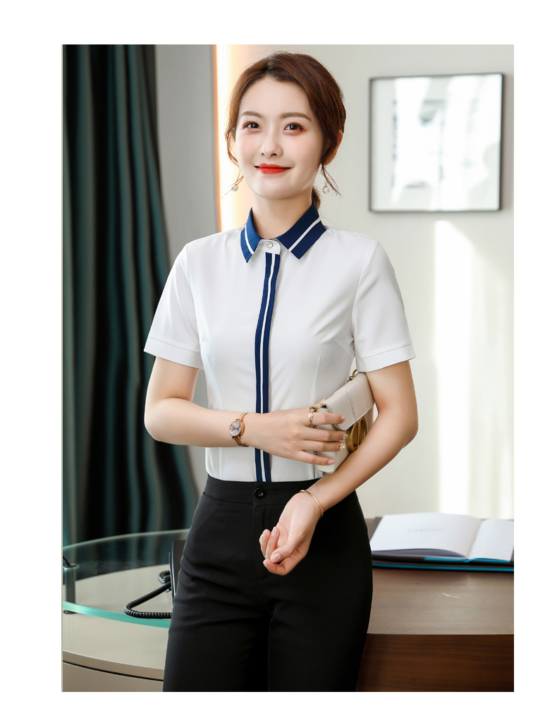 Intellectual and elegant contrast color stitching collar short-sleeved shirt 109-6217 short-sleeved shirt female