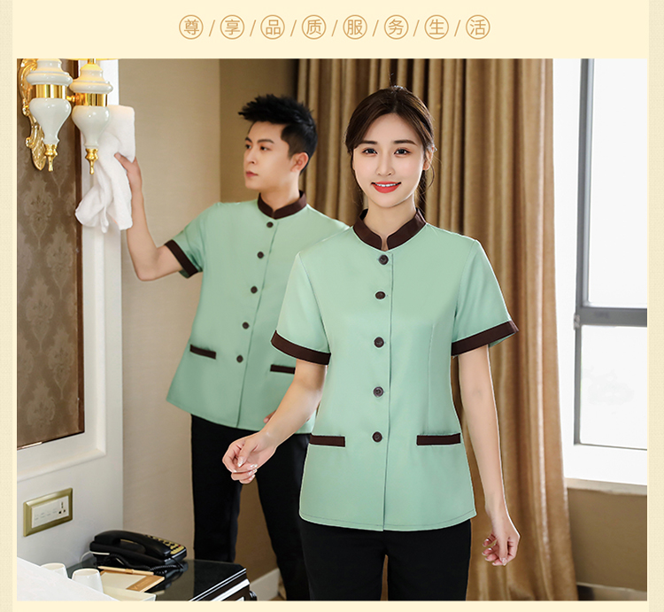 Stand collar cleaning clothes short sleeve top H14-L001