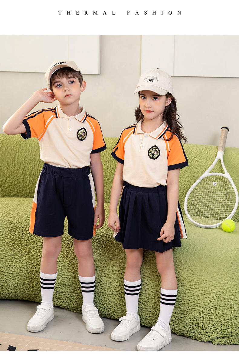 Summer college style primary and secondary school students sports short-sleeved school uniform suit two-piece suit 215-806 (including badge)