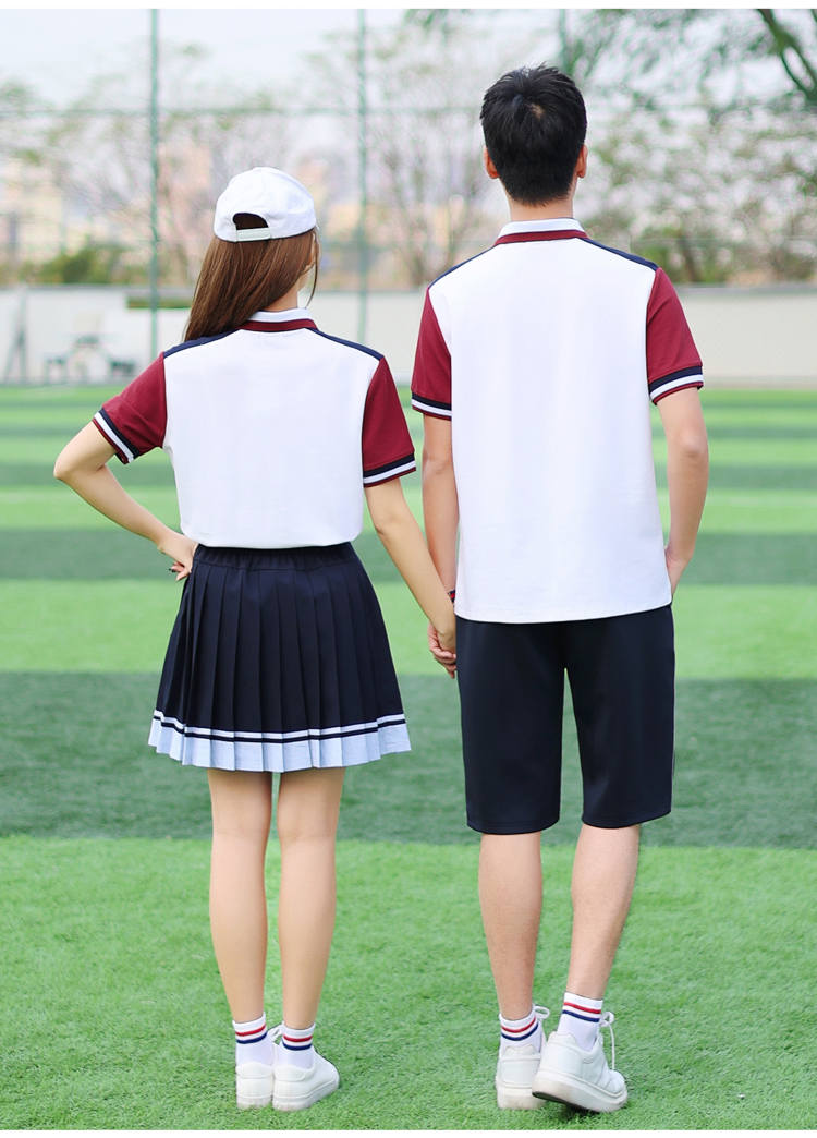 Summer campus style primary and secondary school students graduation class uniform sportswear short-sleeved school uniform two-piece suit female model H23-1602 (including badge)