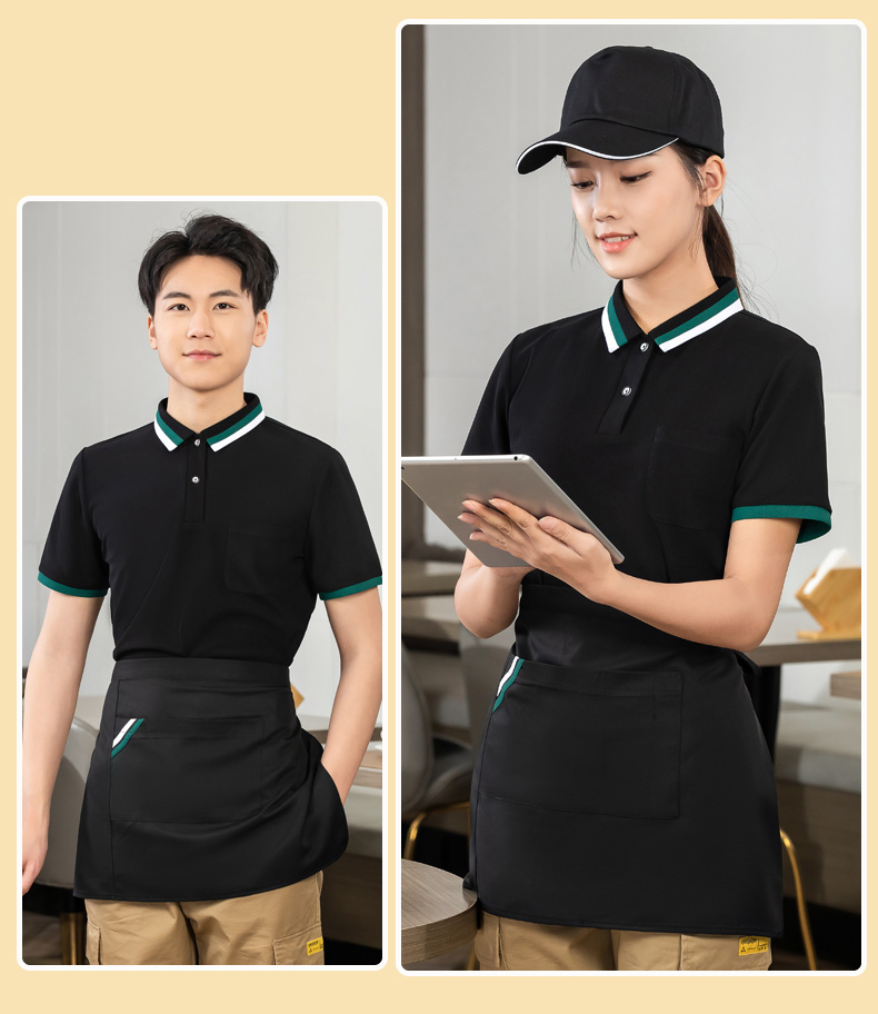 Two-color collar T-shirt tea restaurant Chinese restaurant waiter work clothes general style H01-2023-01 top + apron