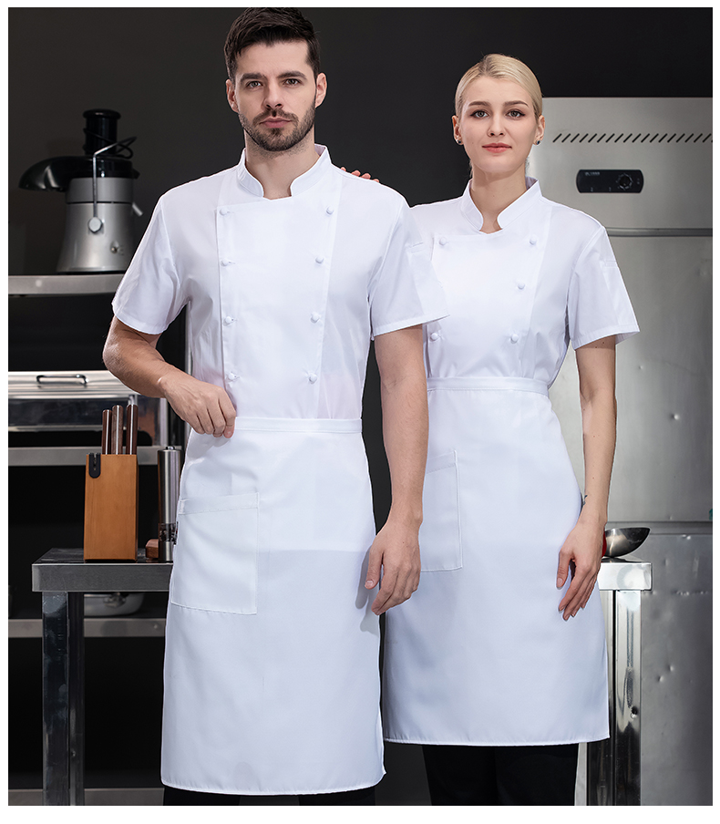 Elastic brushed button hotel chef uniform short-sleeved top H03-famous chef button