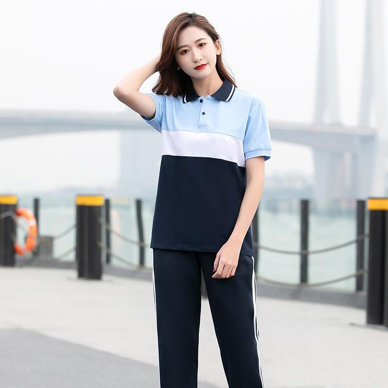 Short-sleeved lapel three-color school uniform suit KI2-5668 top