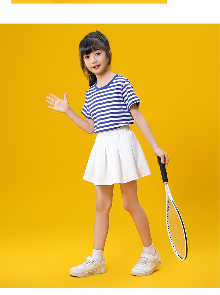 Casual sports blue striped round neck short-sleeved T-shirt school uniform suit D03-24294