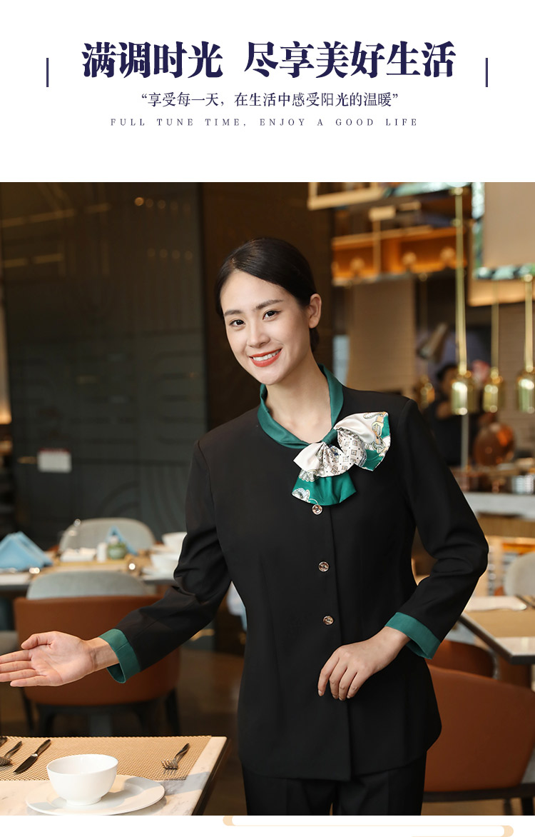 Chinese style bow tie long-sleeved waiter work clothes HD3-D24118 long-sleeved men