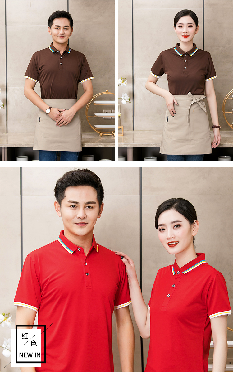 Linen restaurant hot pot restaurant catering short-sleeved waiter work clothes top H01-1909