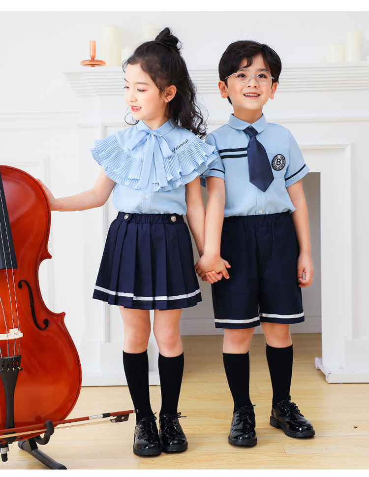 British style primary and secondary school students school uniform children garden uniform short-sleeved suit 894-2012