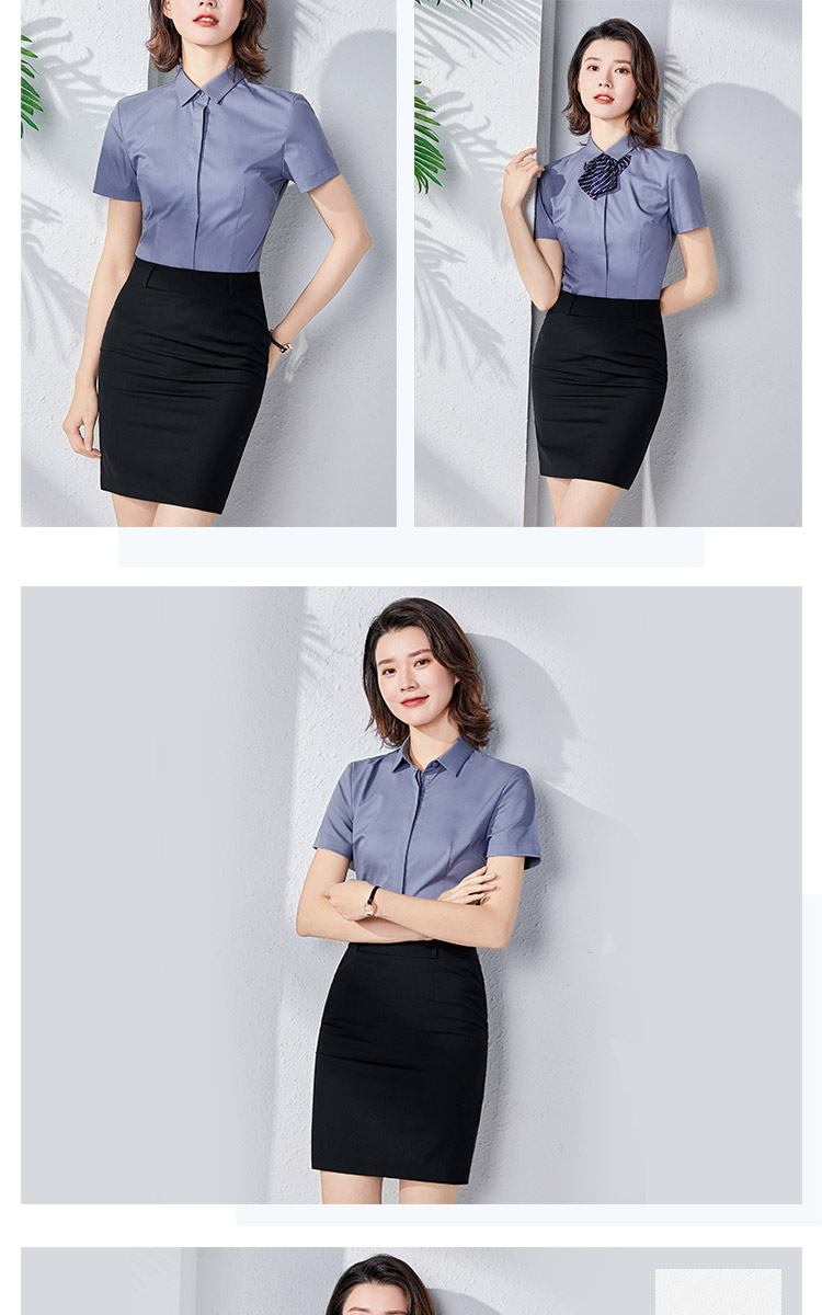 Elastic slim fit dark placket elastic bamboo fiber short-sleeved shirt for women 129-2055 short-sleeved shirt for women