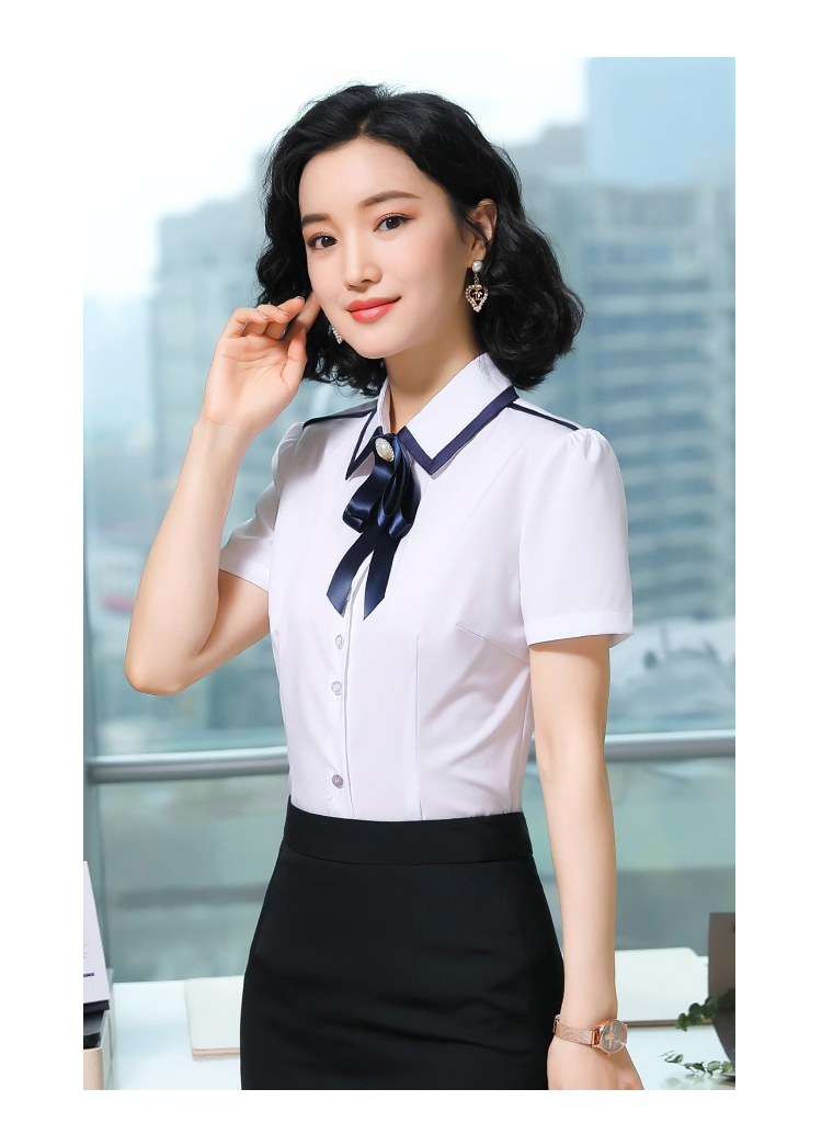 Professional four-sided stretch lapel short-sleeved shirt for women DL1-0657 short-sleeved shirt for women (including collar flower)