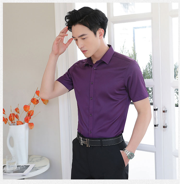 Fine twill stretch men short-sleeved shirt 111-985 men short shirt