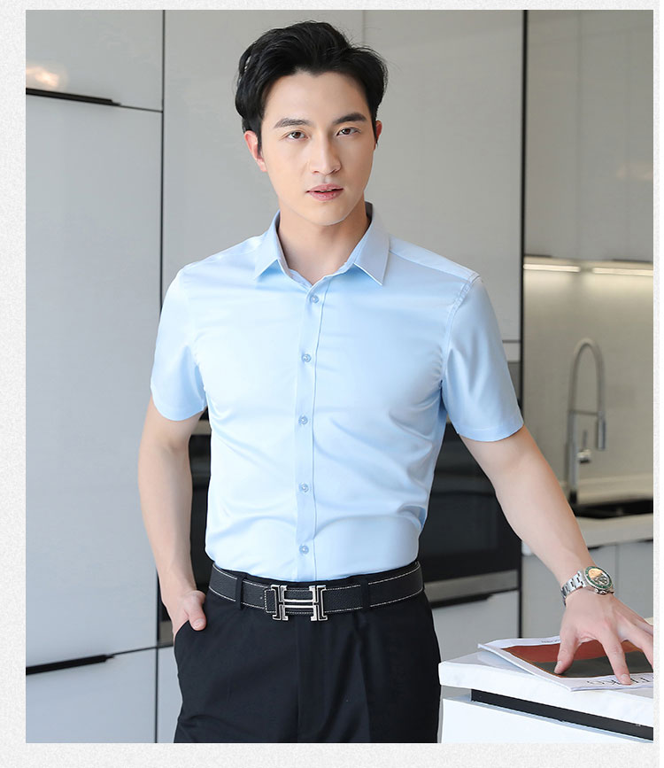 Plain elastic men short sleeve lining 111-986 men short shirt