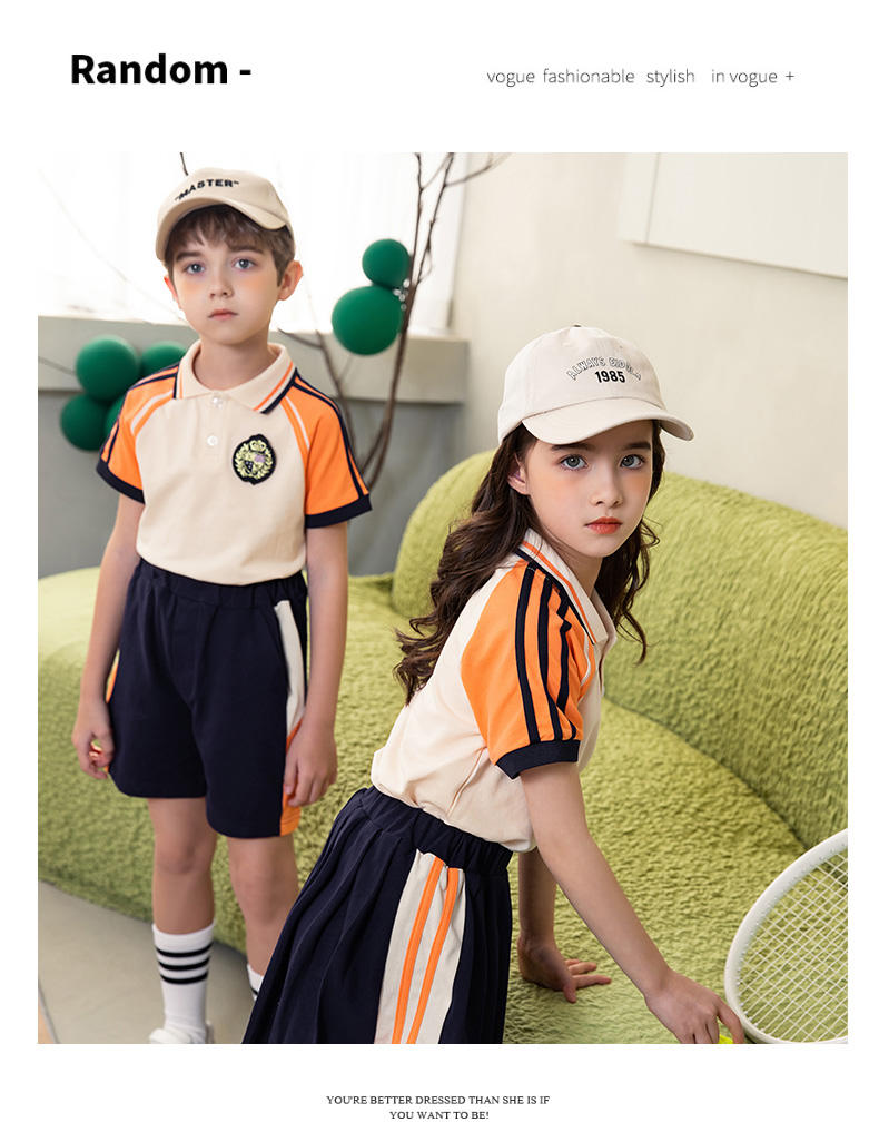 Summer college style primary and secondary school students sports short-sleeved school uniform suit two-piece suit 215-806 (including badge)