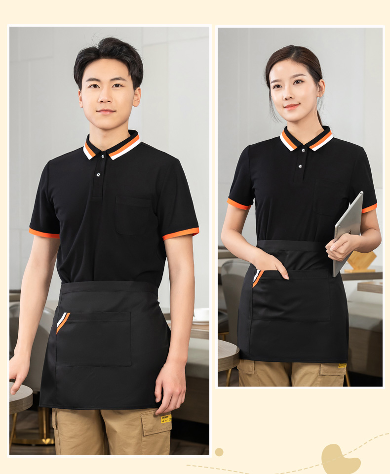 Two-color collar T-shirt tea restaurant Chinese restaurant waiter work clothes general style H01-2023-01 top + apron