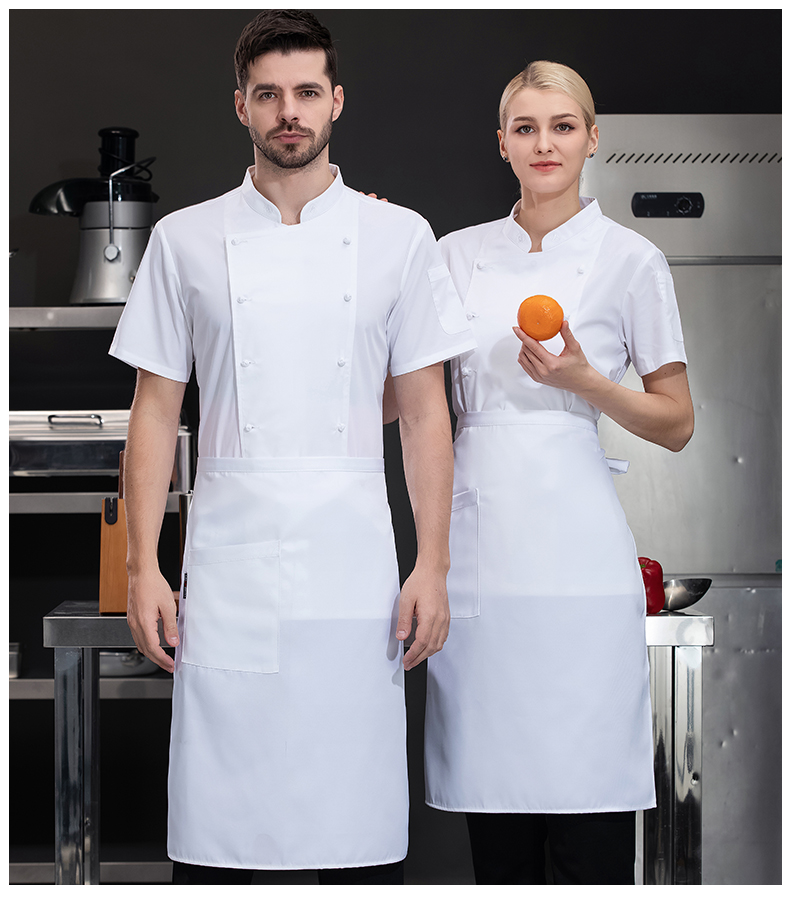 Elastic brushed button hotel chef uniform short-sleeved top H03-famous chef button