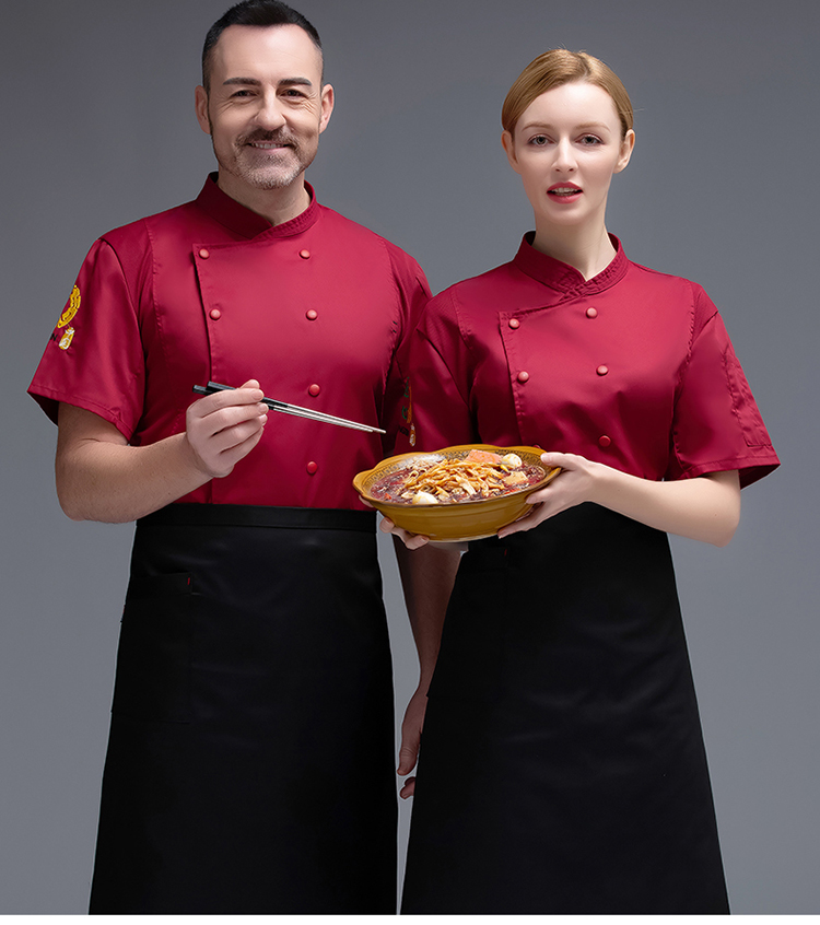 Thin cotton sleeves embroidered craftsmanship short-sleeved chef uniform top H02-20F012-014