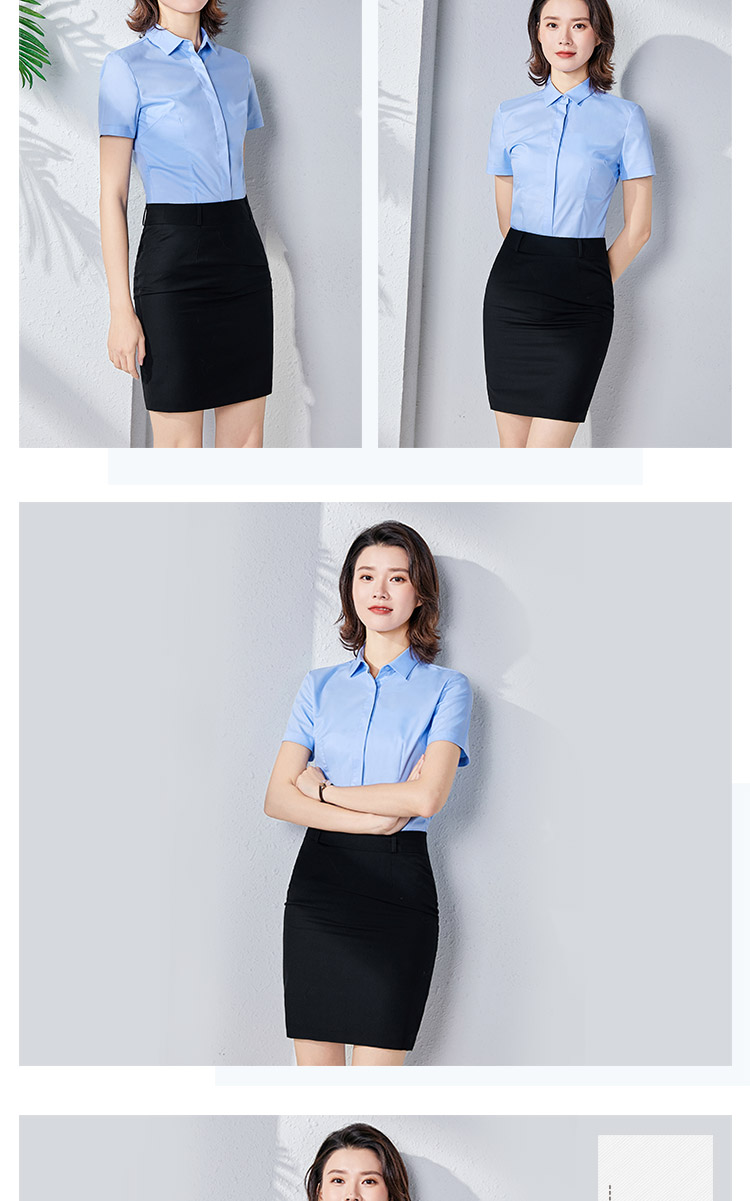 Elastic slim fit dark placket elastic bamboo fiber short-sleeved shirt for women 129-2055 short-sleeved shirt for women