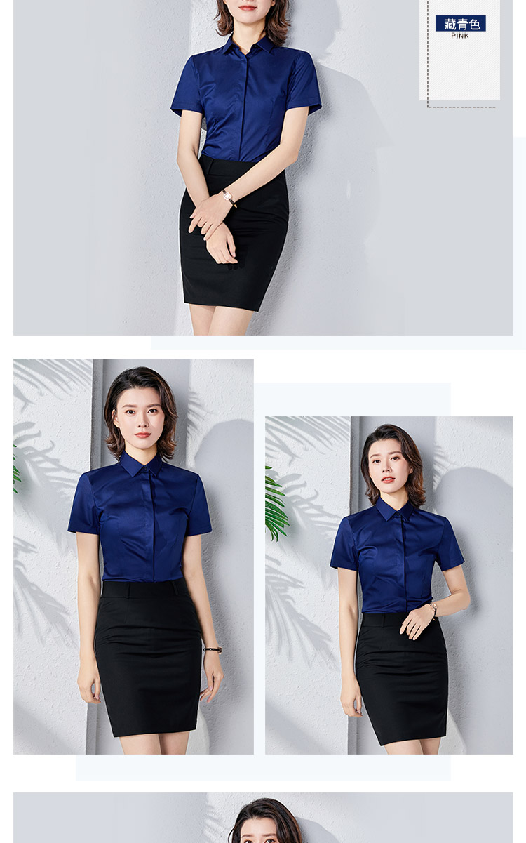 Elastic slim fit dark placket elastic bamboo fiber short-sleeved shirt for women 129-2055 short-sleeved shirt for women