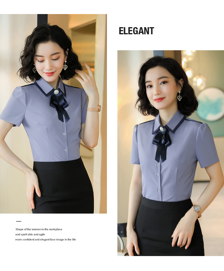 Professional four-sided stretch lapel short-sleeved shirt for women DL1-0657 short-sleeved shirt for women (including collar flower)