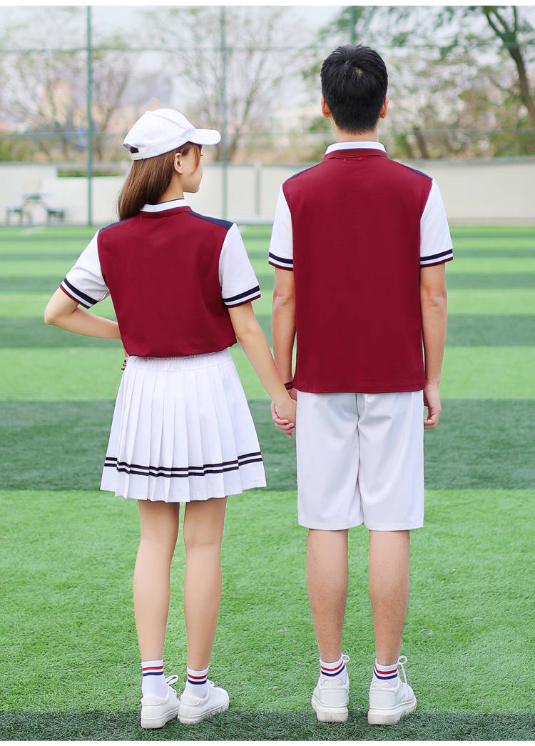 Summer campus style primary and secondary school students graduation class uniform sportswear short-sleeved school uniform two-piece suit female model H23-1602 (including badge)