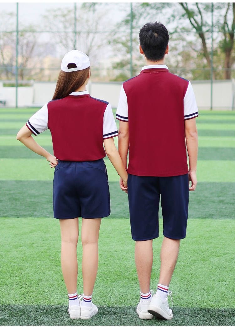 Summer campus style primary and secondary school students graduation class uniform sportswear short-sleeved school uniform two-piece suit female model H23-1602 (including badge)