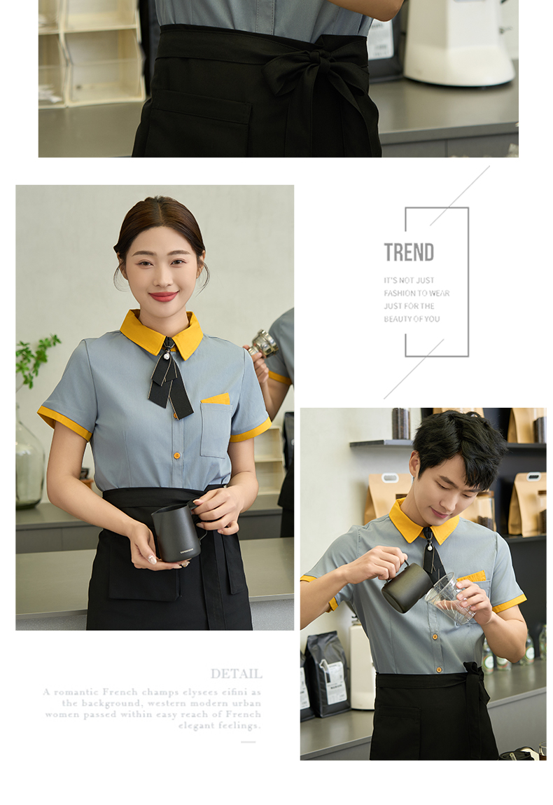 Cool silk cotton color matching lapel waiter short-sleeved shirt H20-D23-660