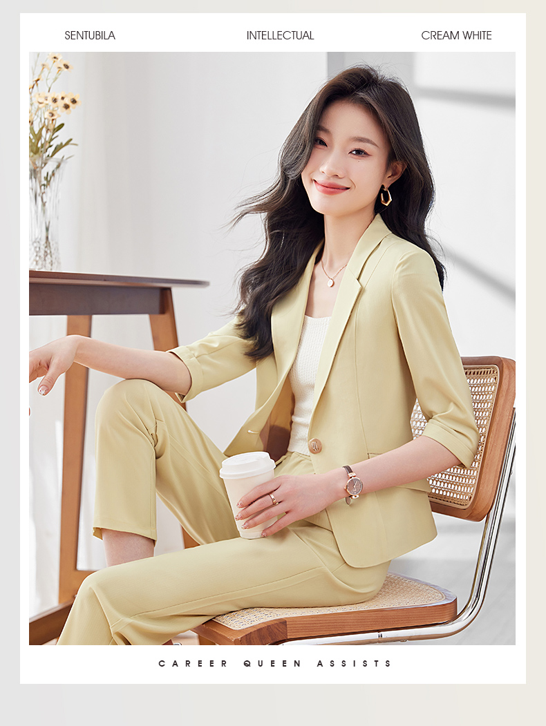 Smooth and delicate mid-length sleeves fashionable commuter suit 113-8950