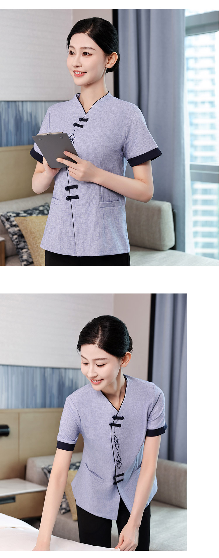 V-neck two-button cool and breathable short-sleeved cleaning clothes HD3-D2326