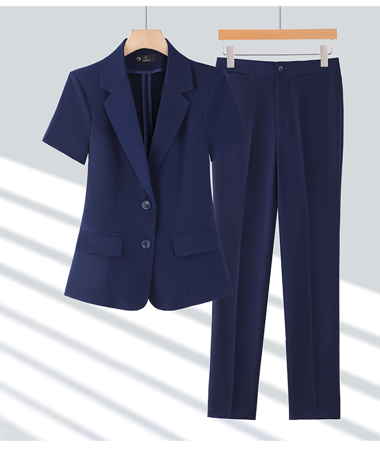 Peaked lapel double button business suit short sleeve women suit DY6-8330+K2201+Q1102