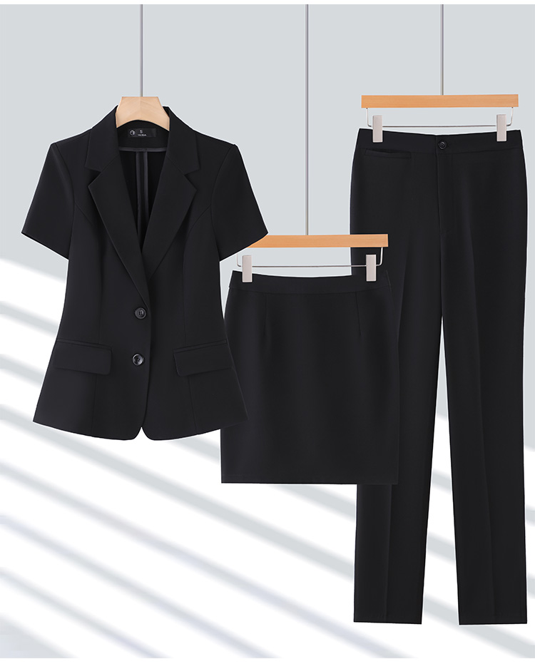 Peaked lapel double button business suit short sleeve women suit DY6-8330+K2201+Q1102