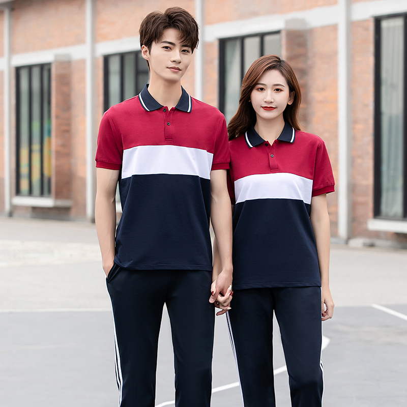 Short-sleeved lapel three-color school uniform suit KI2-5668 top