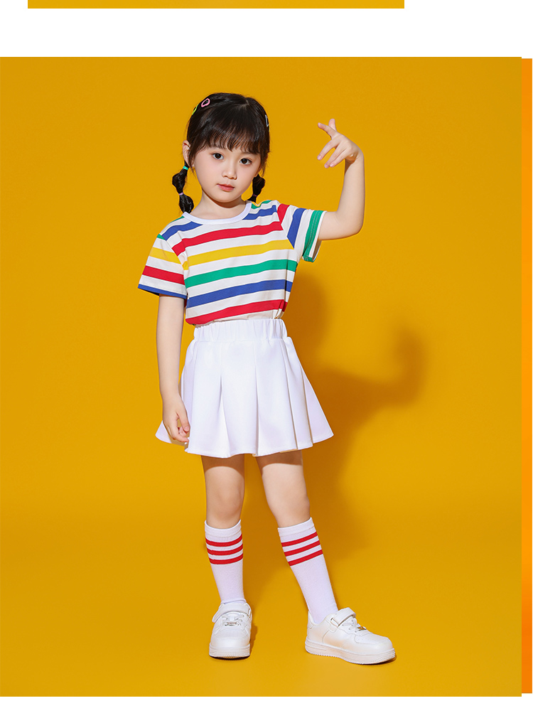 Outdoor sports elementary and middle school students striped short-sleeved round neck T-shirt suit D03-24254