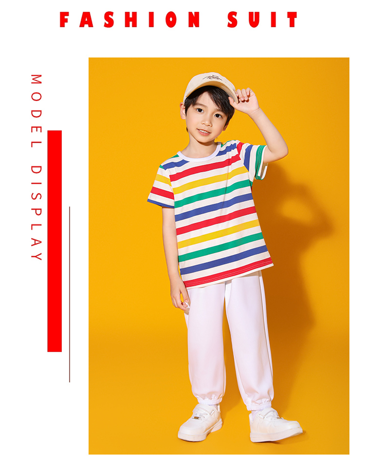 Outdoor sports elementary and middle school students striped short-sleeved round neck T-shirt suit D03-24254