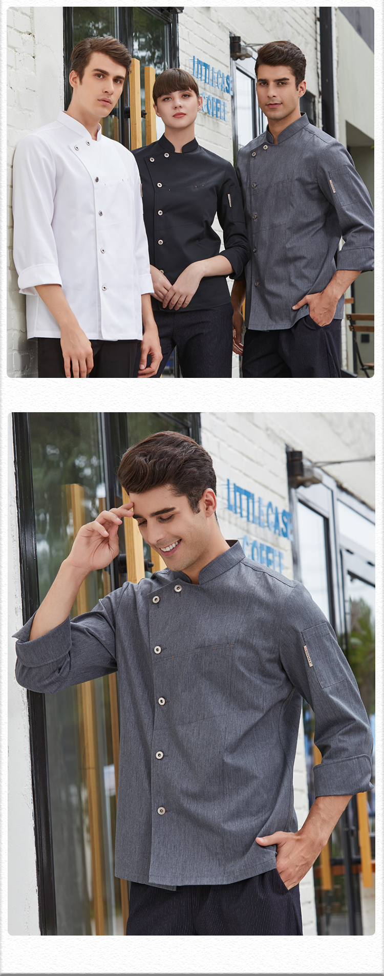 Copper button hidden pocket short-sleeved hotel chef uniform long-sleeved top H01-2022-16 long sleeve