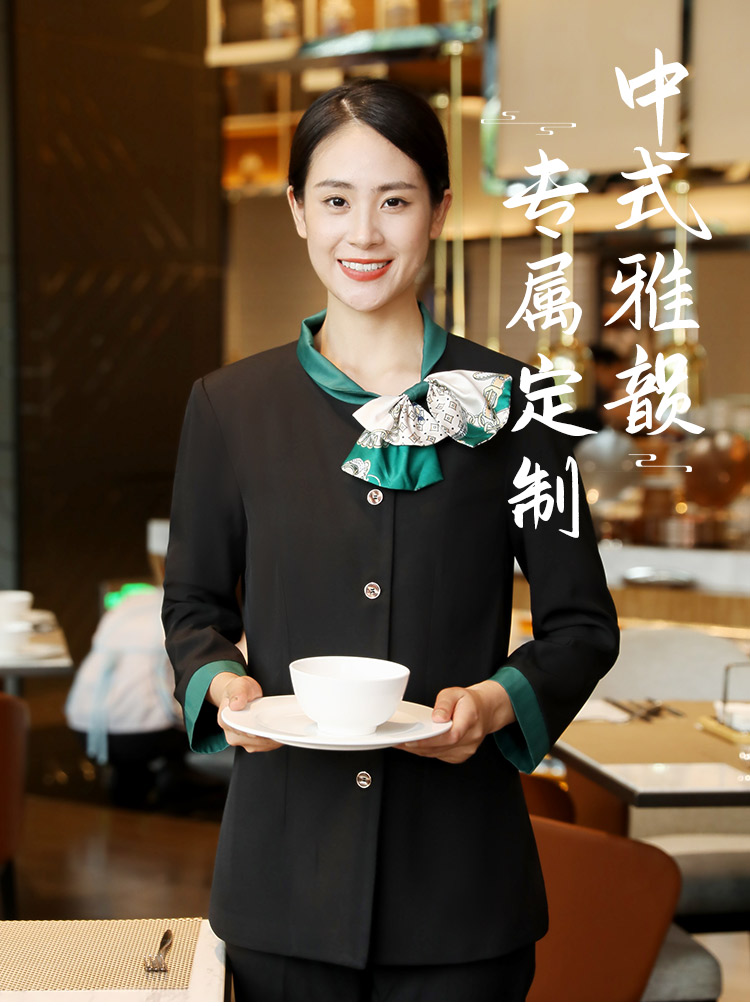 Chinese style bow tie long-sleeved waiter work clothes HD3-D24118 long-sleeved female