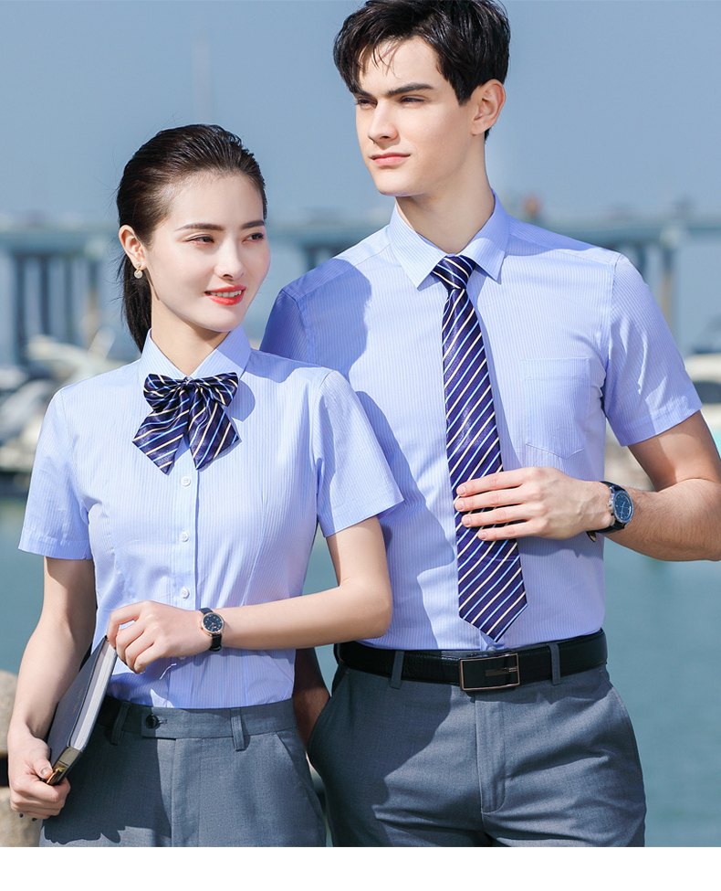 Bamboo fiber jacquard vertical striped short-sleeved shirt couple style 81-692 shirt short-sleeved