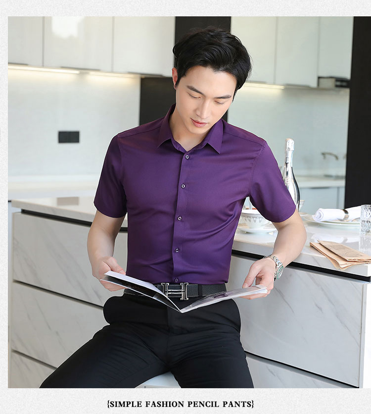 Plain elastic men short sleeve lining 111-986 men short shirt