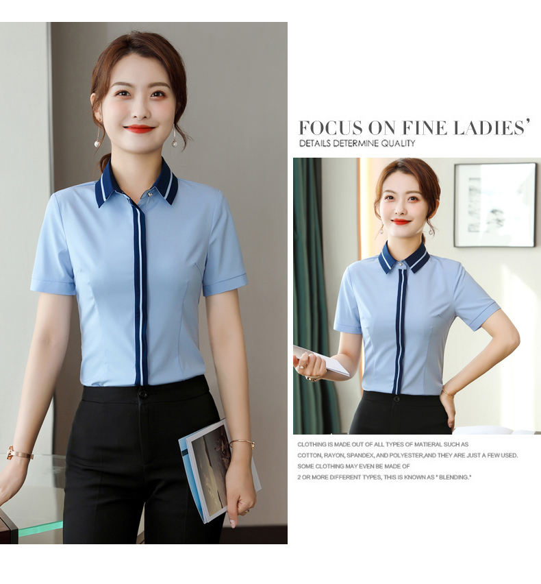 Intellectual and elegant contrast color stitching collar short-sleeved shirt 109-6217 short-sleeved shirt female