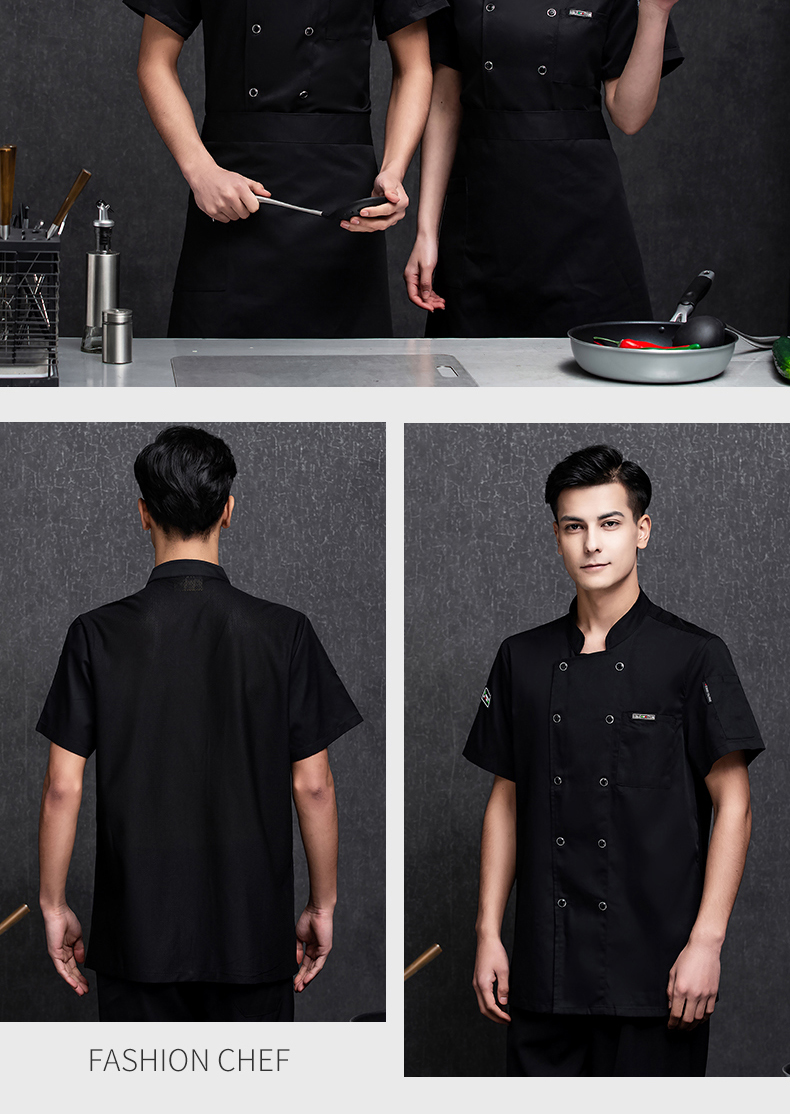 Small leather label breathable mesh short-sleeved hotel chef uniform top H20-C21-586