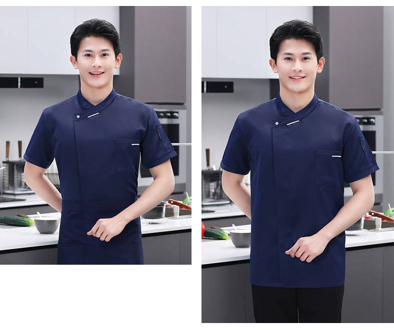 Polyester cotton full process restaurant western style short-sleeved chef uniform top N01-French collar four-button