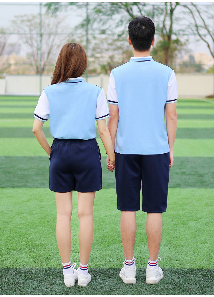 Summer campus style primary and secondary school students graduation class uniform sportswear short-sleeved school uniform two-piece suit female model H23-1602 (including badge)