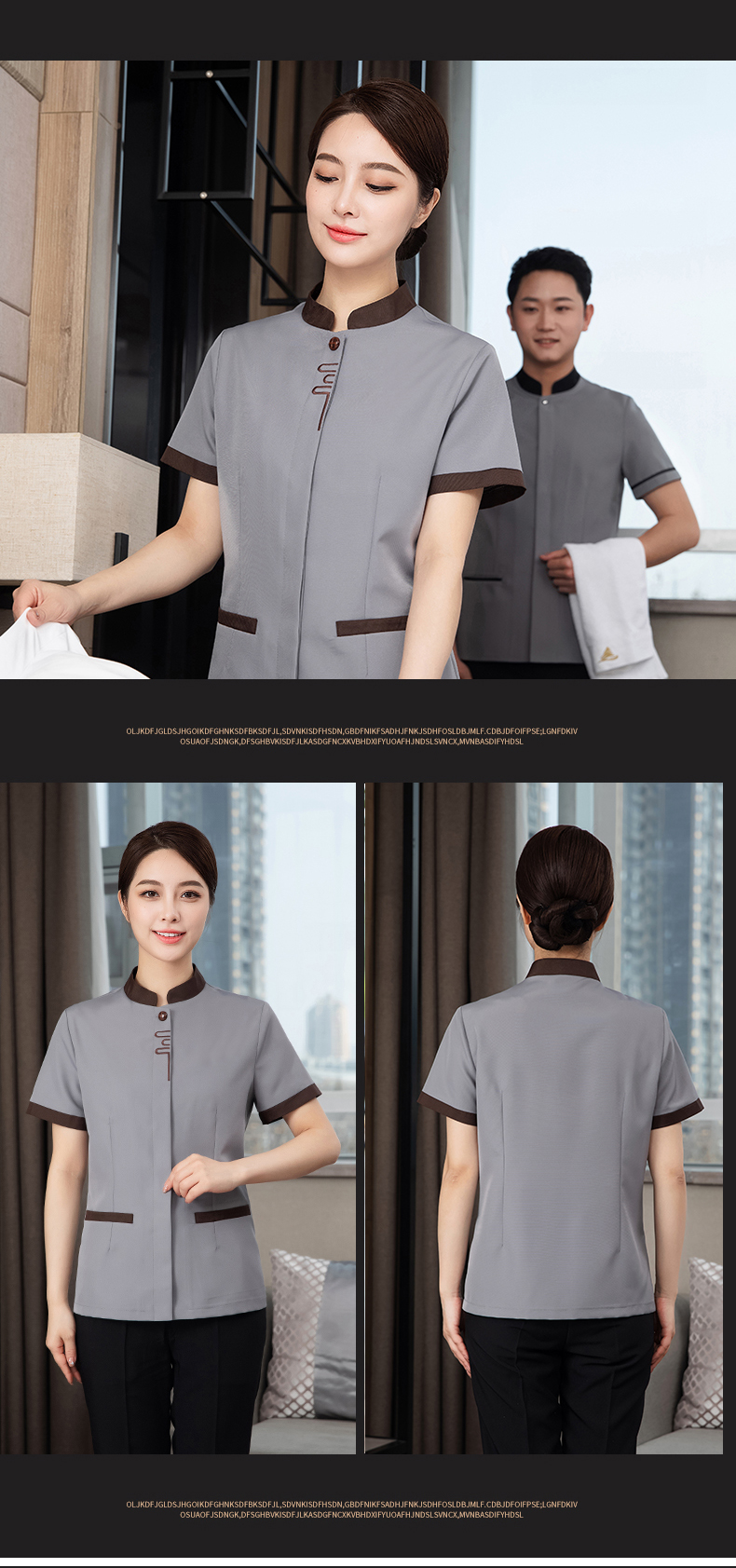 Small stand collar restaurant hotel cleaning clothes short-sleeved top H27-small stand collar women