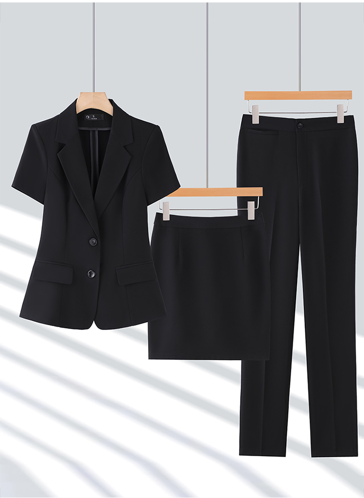 Peaked lapel double button business suit short sleeve women suit DY6-8330+K2201+Q1102