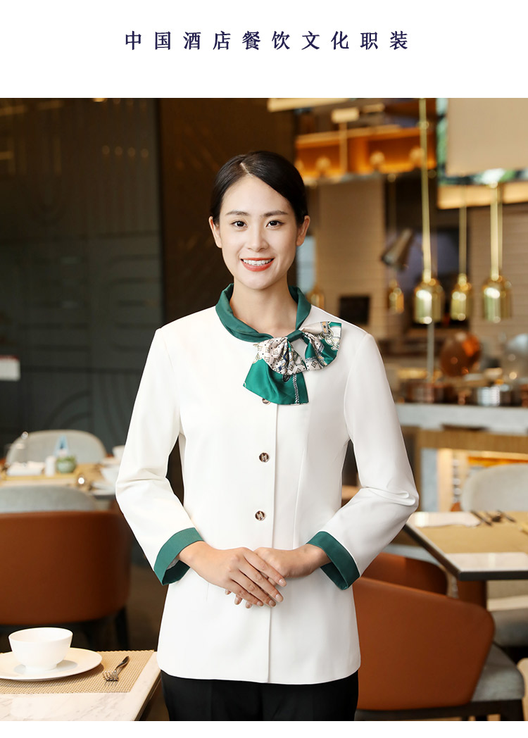 Chinese style bow tie long-sleeved waiter work clothes HD3-D24118 long-sleeved female