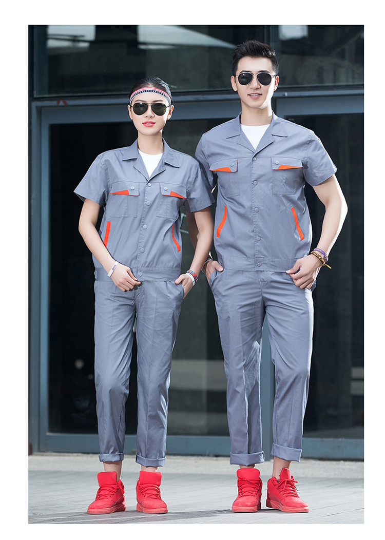 Full process polyester cotton breathable spring and summer button short-sleeved suit work clothes H06-6008