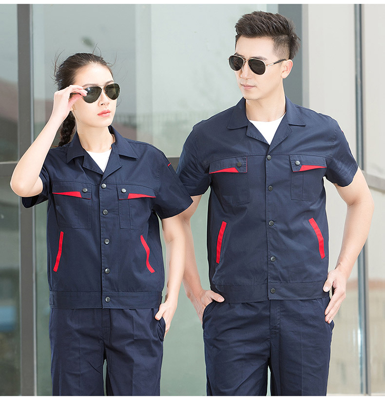 Full process polyester cotton breathable spring and summer button short-sleeved suit work clothes H06-6008